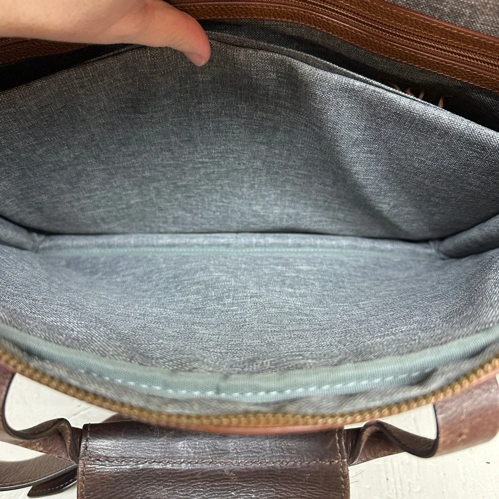 Johnston & Murphy Mens Brown Leather Briefcase Laptop Messenger‎ Bag Two Tone